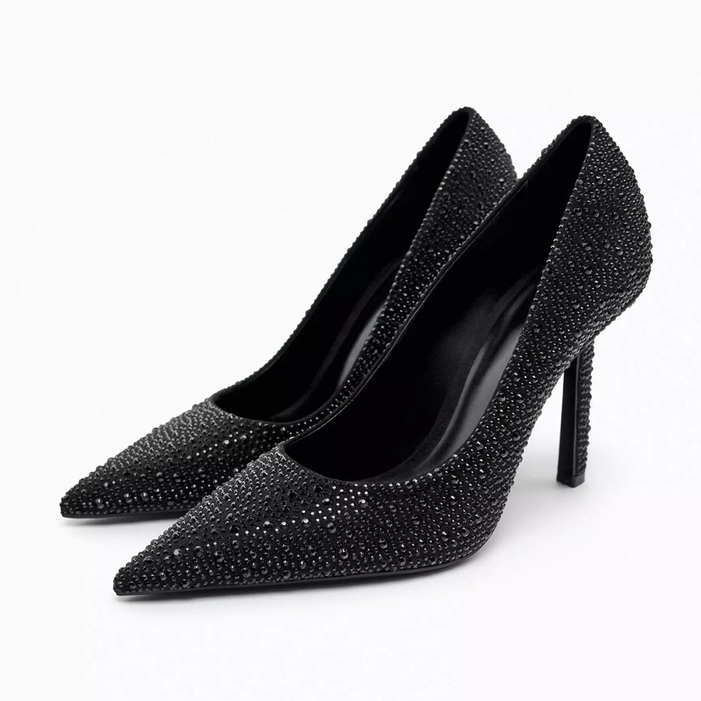 Zara black crystal rhinestone encrusted pumps heels 38